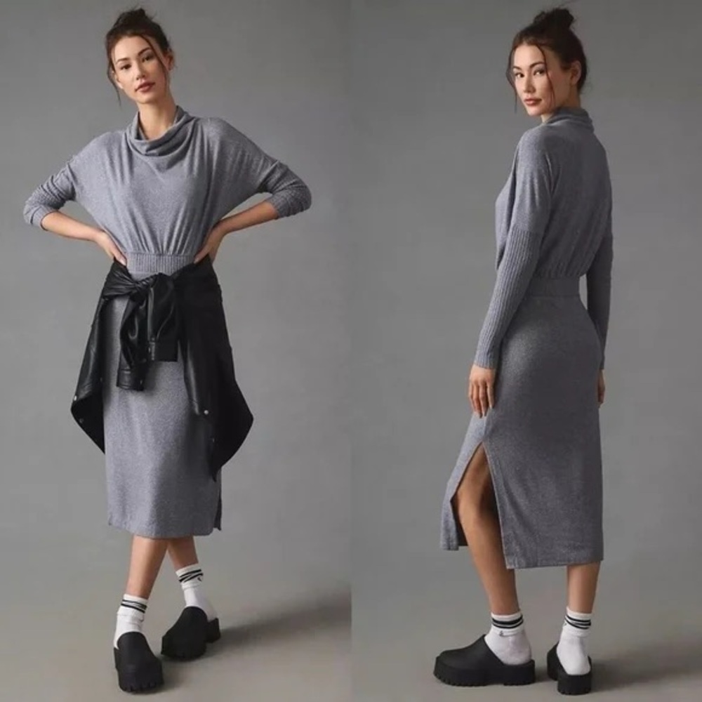 Anthropologie Daily Practice The Arabella Drapey Sweater Midi Dress Sz XS Gray